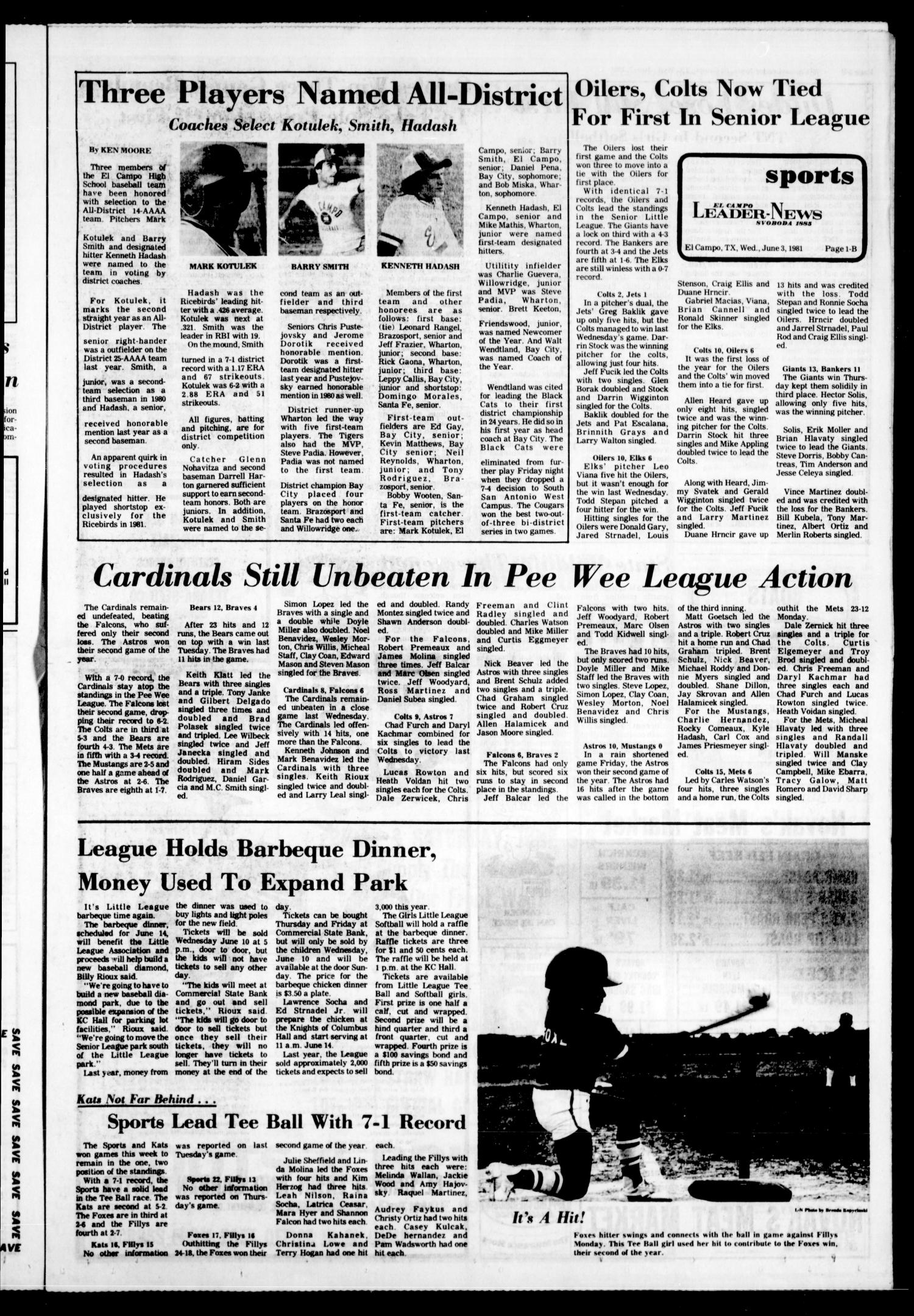 El Campo Leader-News (El Campo, Tex.), Vol. 97, No. 21, Ed. 1 Wednesday, June 3, 1981
                                                
                                                    [Sequence #]: 9 of 32
                                                