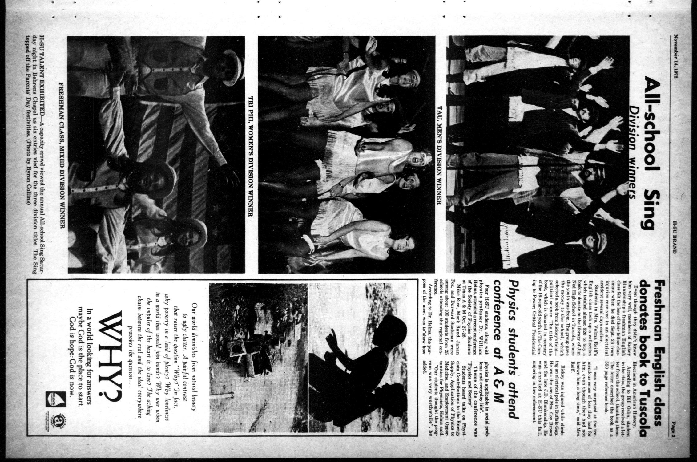 The H-SU Brand (Abilene, Tex.), Vol. 58, No. 19, Ed. 1, Tuesday, November 14, 1972
                                                
                                                    [Sequence #]: 3 of 4
                                                