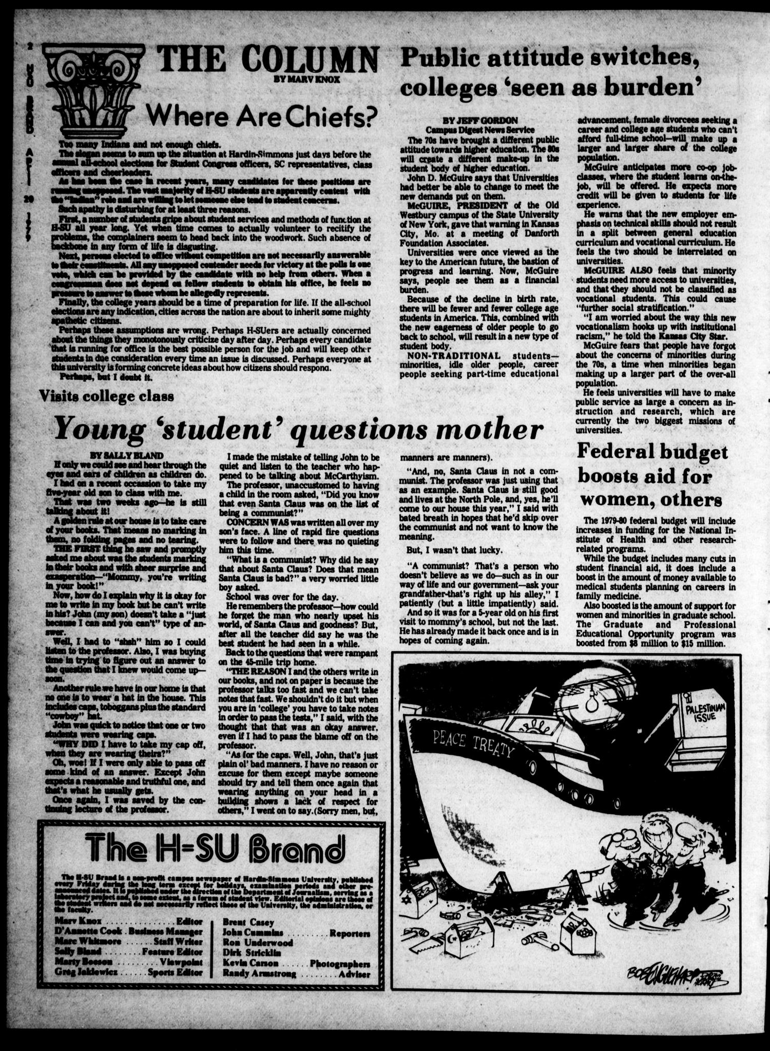 The H-SU Brand (Abilene, Tex.), Vol. 66, No. 26, Ed. 1, Friday, April 20, 1979
                                                
                                                    [Sequence #]: 2 of 8
                                                