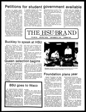 The HSU Brand (Abilene, Tex.), Vol. 68, No. 2, Ed. 1, Monday, September 21, 1981