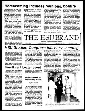 Primary view of object titled 'The HSU Brand (Abilene, Tex.), Vol. 68, No. 3, Ed. 1, Monday, February 8, 1982'.
