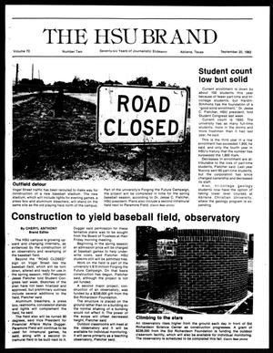 Primary view of object titled 'The HSU Brand (Abilene, Tex.), Vol. 70, No. 2, Ed. 1, Monday, September 20, 1982'.