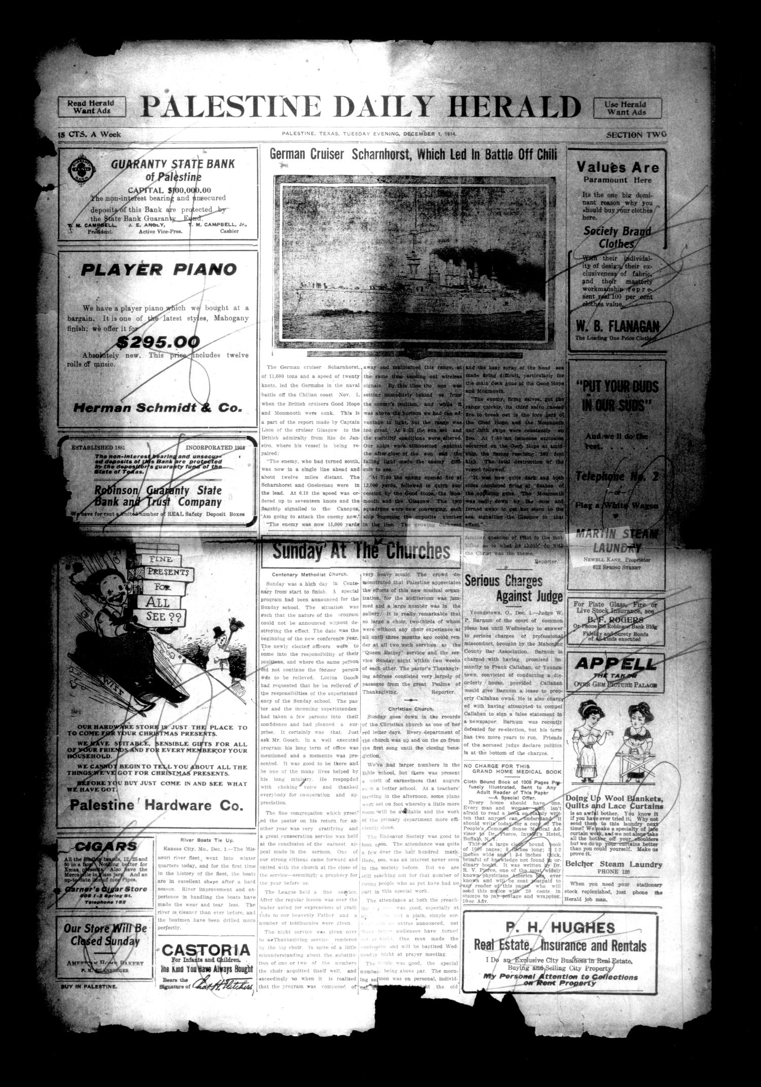 Palestine Daily Herald (Palestine, Tex), Vol. 13, No. 73, Ed. 1 Tuesday, December 1, 1914
                                                
                                                    [Sequence #]: 4 of 9
                                                