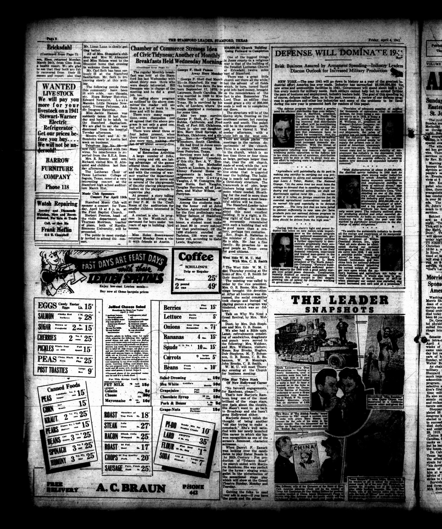 The Stamford Leader (Stamford, Tex.), Vol. 41, No. 27, Ed. 1 Friday, April 4, 1941
                                                
                                                    [Sequence #]: 8 of 8
                                                