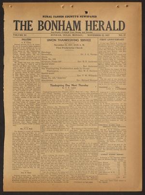 Primary view of object titled 'The Bonham Herald (Bonham, Tex.), Vol. 11, No. 27, Ed. 1 Monday, November 22, 1937'.