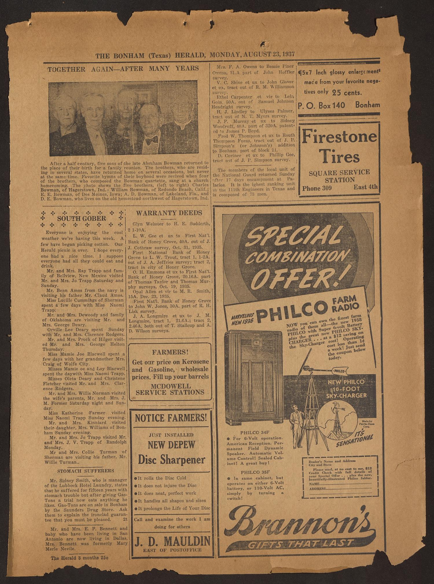 The Bonham Herald (Bonham, Tex.), Vol. 11, No. 1, Ed. 1 Monday, August 23, 1937
                                                
                                                    [Sequence #]: 3 of 8
                                                