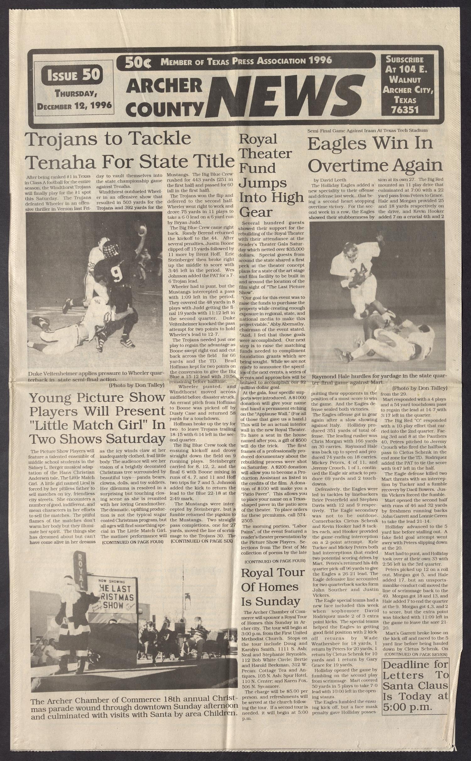 Archer County News (Archer City, Tex.), No. 50, Ed. 1 Thursday, December 12, 1996
                                                
                                                    [Sequence #]: 1 of 10
                                                