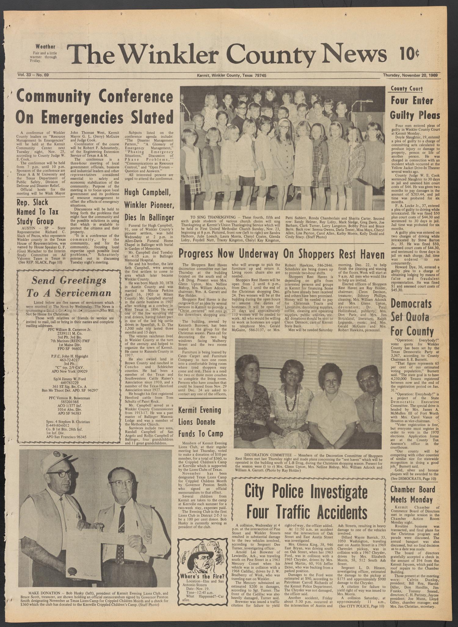 The Winkler County News (Kermit, Tex.), Vol. 33, No. 69, Ed. 1 Thursday, November 20, 1969
                                                
                                                    [Sequence #]: 1 of 20
                                                