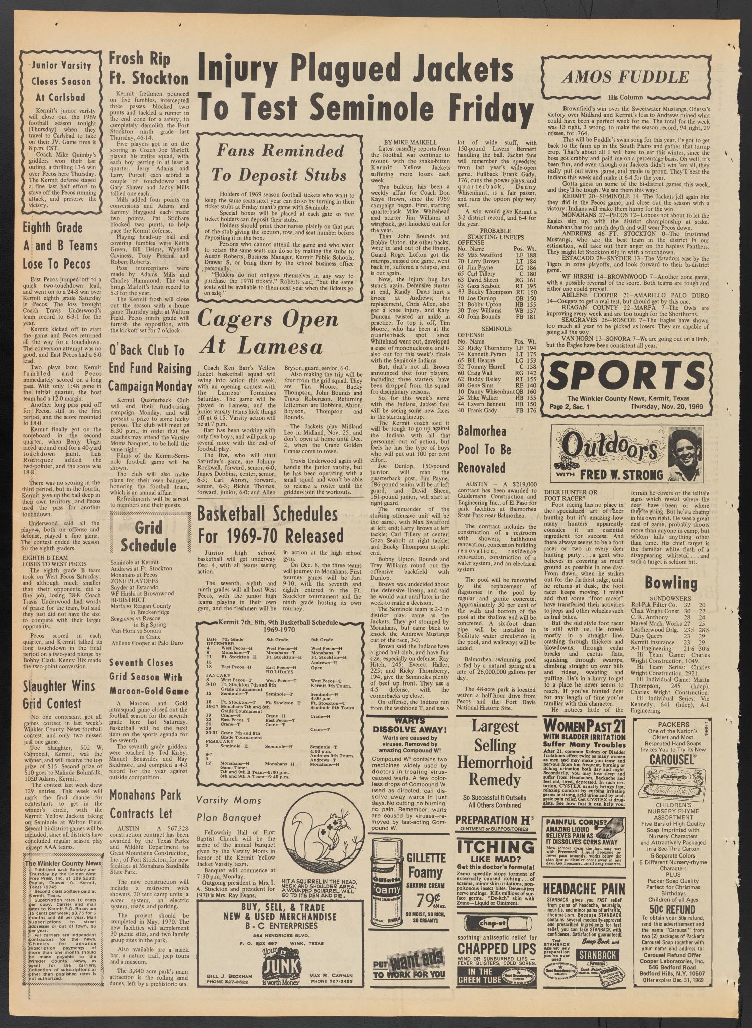 The Winkler County News (Kermit, Tex.), Vol. 33, No. 69, Ed. 1 Thursday, November 20, 1969
                                                
                                                    [Sequence #]: 2 of 20
                                                