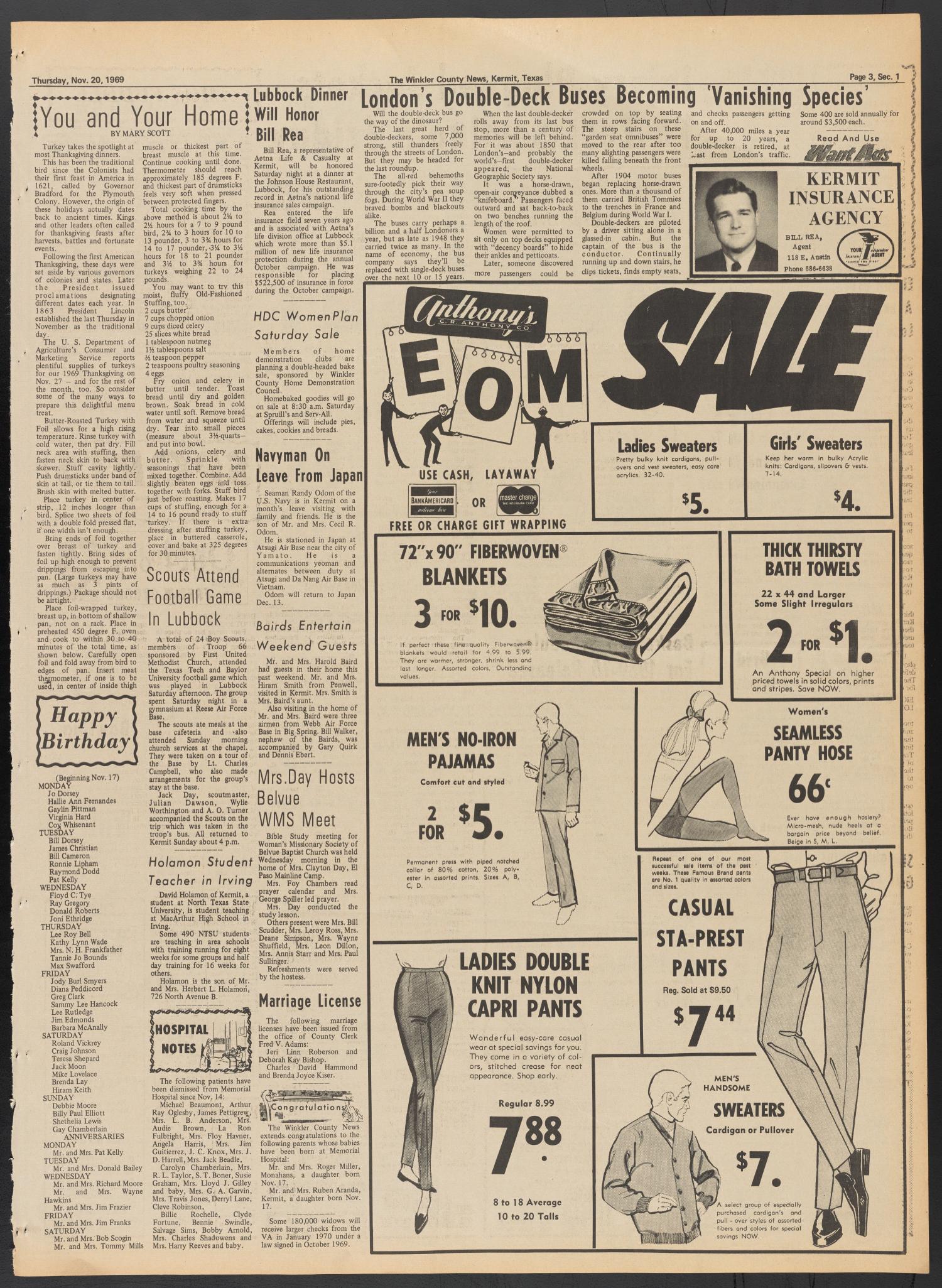 The Winkler County News (Kermit, Tex.), Vol. 33, No. 69, Ed. 1 Thursday, November 20, 1969
                                                
                                                    [Sequence #]: 3 of 20
                                                
