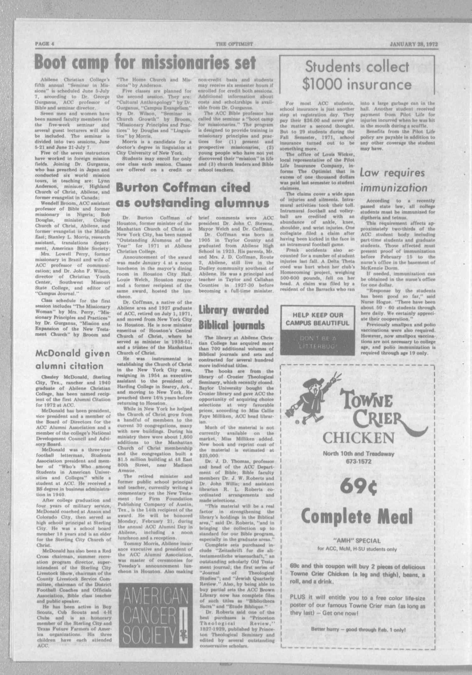 The Optimist (Abilene, Tex.), Vol. 59, No. 13, Ed. 1, Friday, January 28, 1972
                                                
                                                    [Sequence #]: 4 of 8
                                                