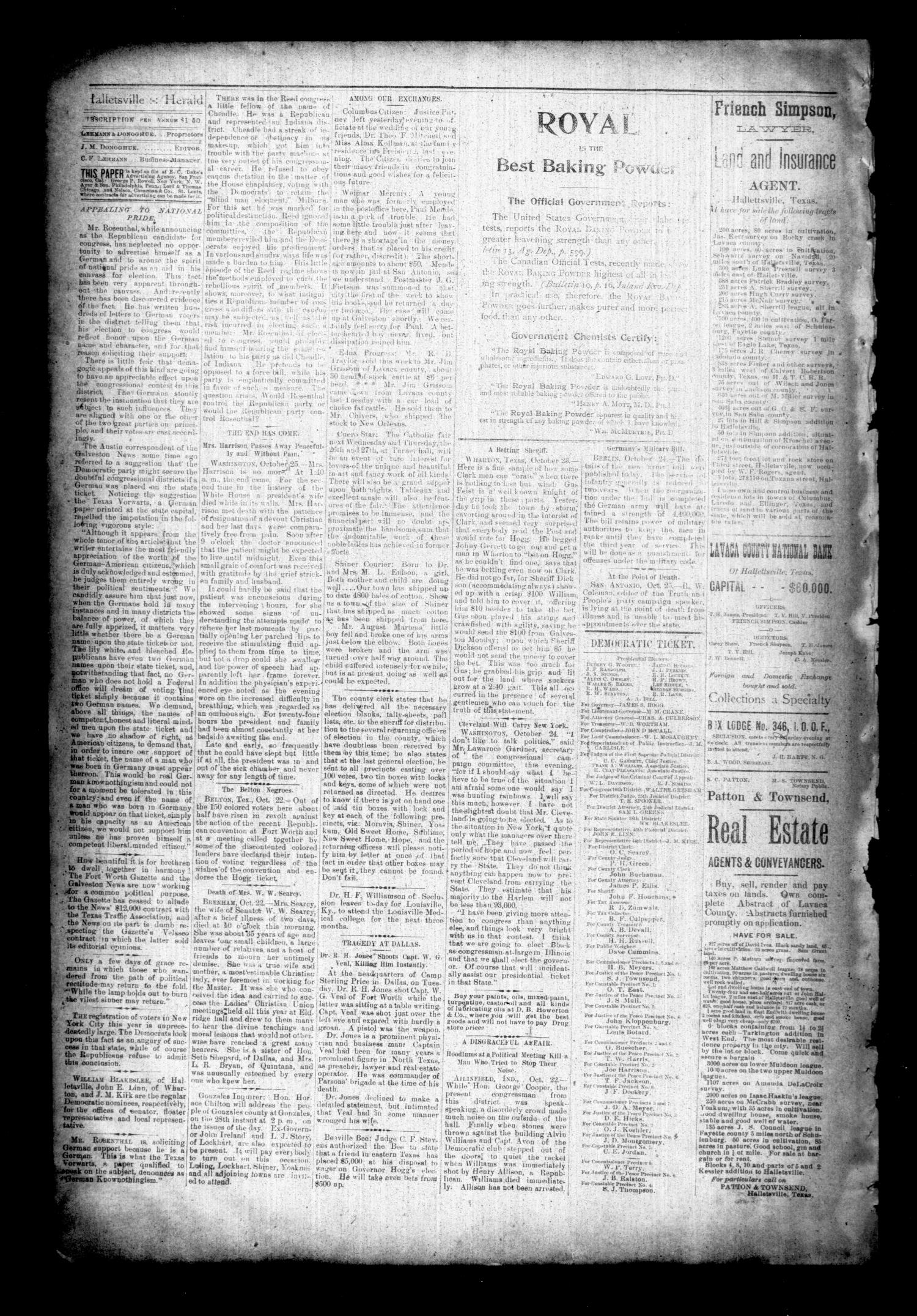 Halletsville Herald. (Hallettsville, Tex.), Vol. 21, No. 49, Ed. 1 Thursday, October 27, 1892
                                                
                                                    [Sequence #]: 4 of 8
                                                