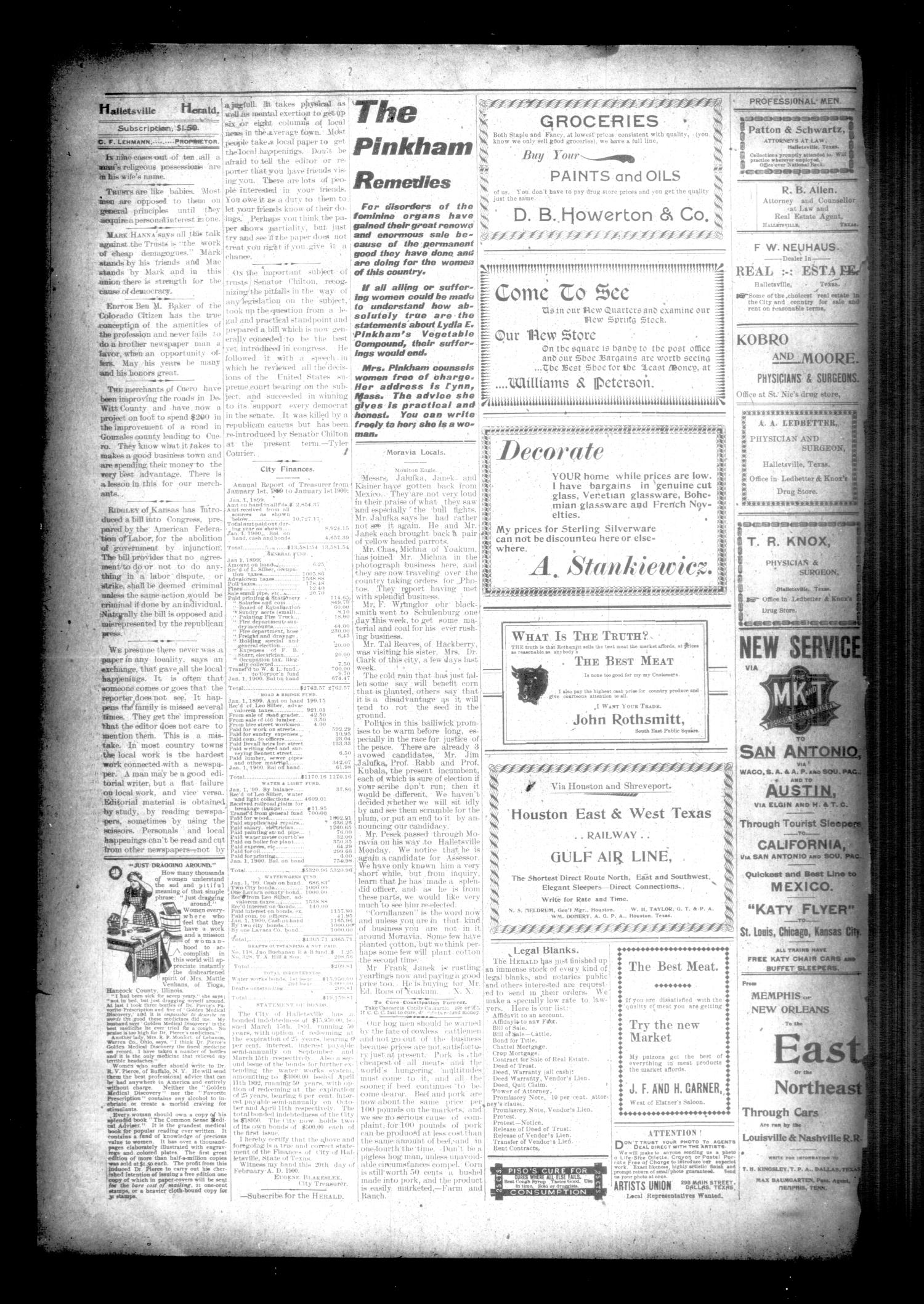 Halletsville Herald. (Hallettsville, Tex.), Vol. 29, No. 6, Ed. 1 Thursday, March 15, 1900
                                                
                                                    [Sequence #]: 2 of 9
                                                