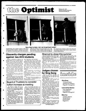 Primary view of The Optimist (Abilene, Tex.), Vol. 68, No. 20, Ed. 1, Friday, February 20, 1981