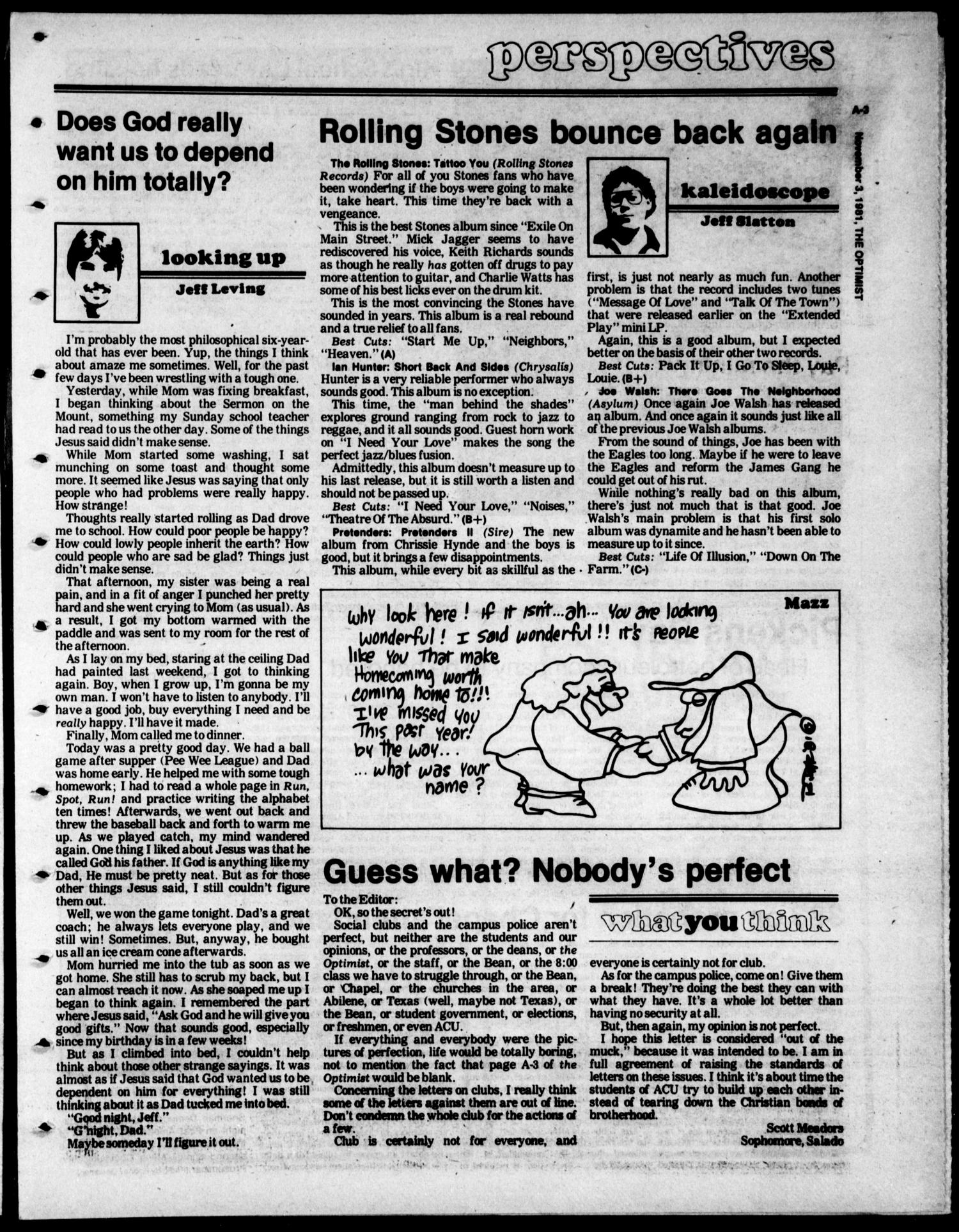 The Optimist (Abilene, Tex.), Vol. 69, No. 18, Ed. 1, Tuesday, November 3, 1981
                                                
                                                    [Sequence #]: 3 of 11
                                                