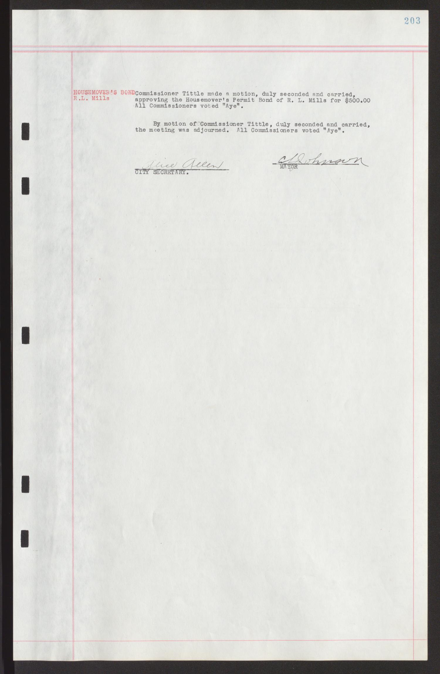 [Abilene Board of Commissioners Minutes: 1931-1938]
                                                
                                                    203
                                                