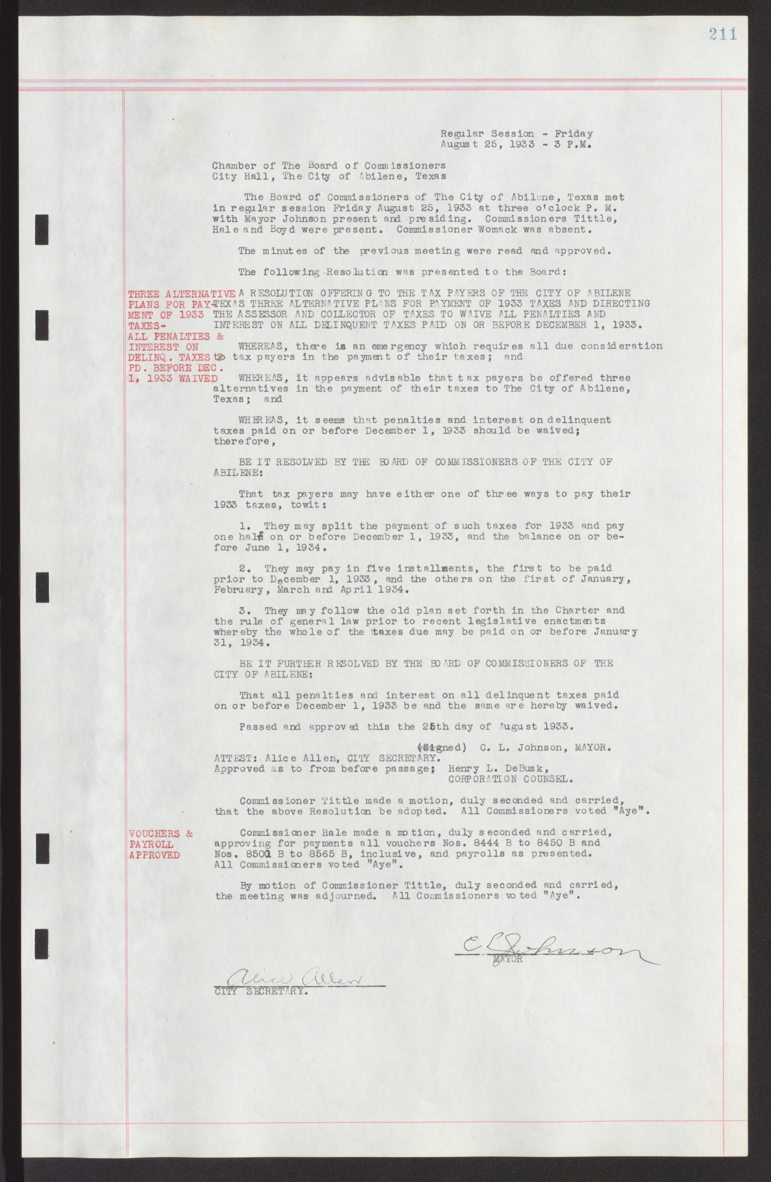 [Abilene Board of Commissioners Minutes: 1931-1938]
                                                
                                                    211
                                                