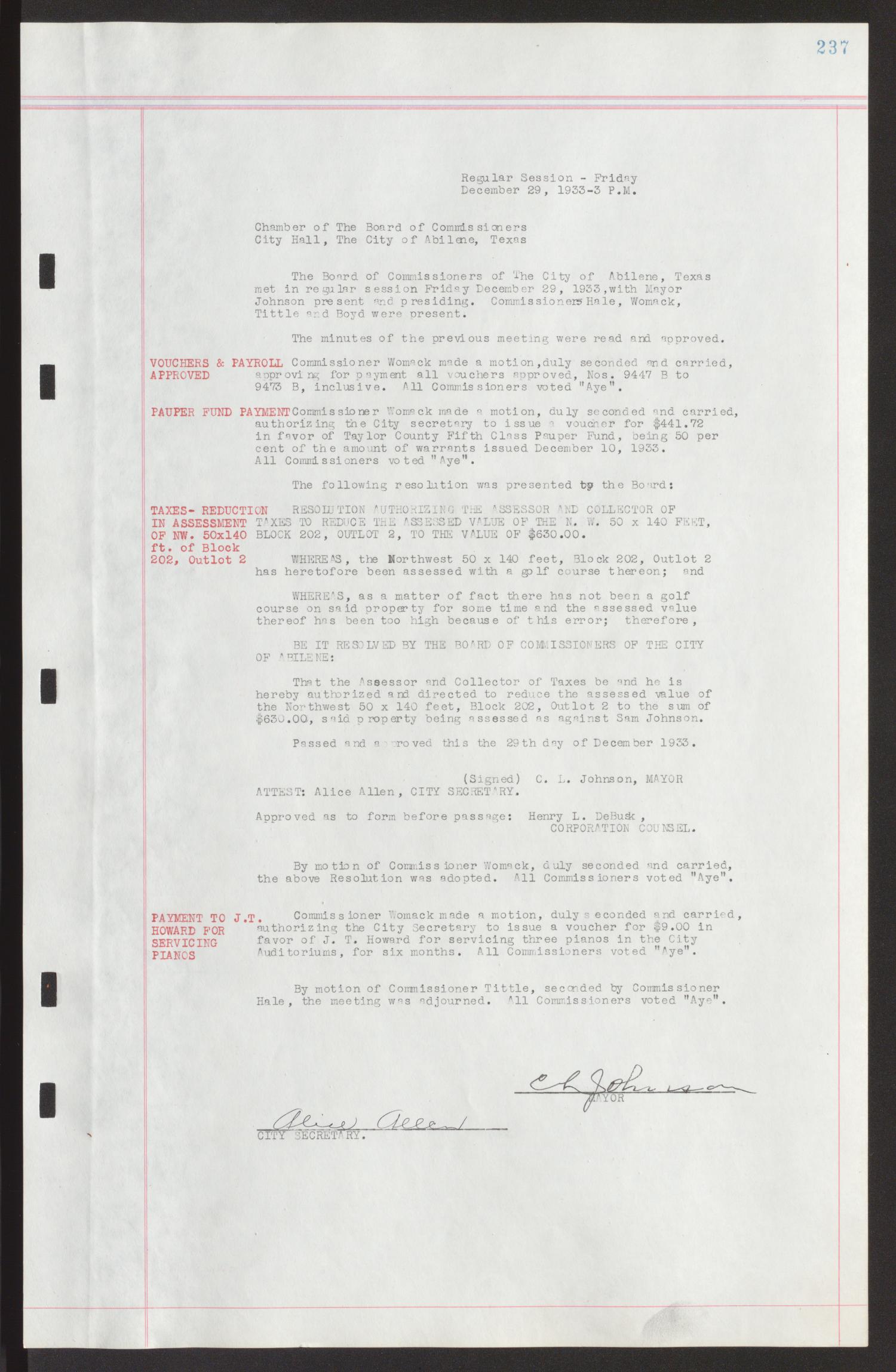 [Abilene Board of Commissioners Minutes: 1931-1938]
                                                
                                                    237
                                                