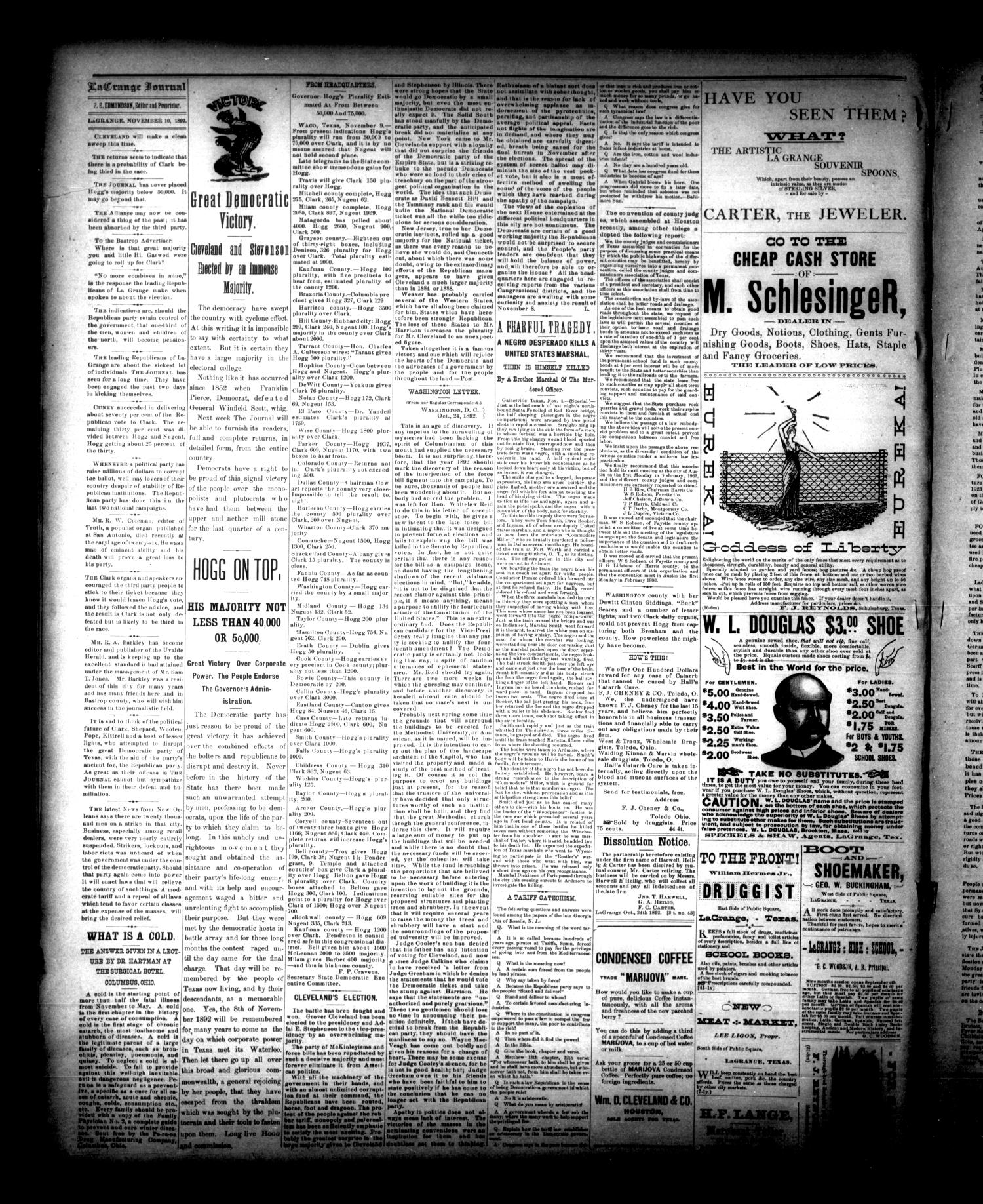 The La Grange Journal. (La Grange, Tex.), Vol. 13, No. 45, Ed. 1 Thursday, November 10, 1892
                                                
                                                    [Sequence #]: 2 of 4
                                                