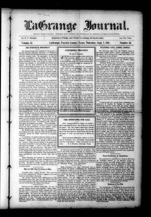 Primary view of object titled 'La Grange Journal. (La Grange, Tex.), Vol. 32, No. 36, Ed. 1 Thursday, September 7, 1911'.