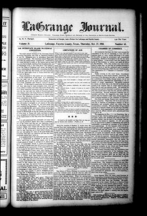 La Grange Journal. (La Grange, Tex.), Vol. 31, No. 43, Ed. 1 Thursday, October 27, 1910