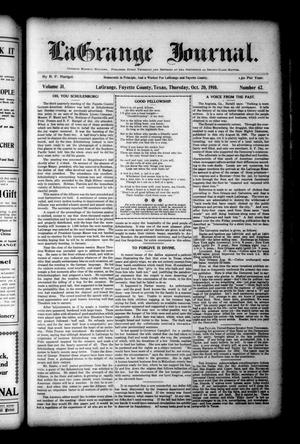 Primary view of object titled 'La Grange Journal. (La Grange, Tex.), Vol. 31, No. 42, Ed. 1 Thursday, October 20, 1910'.