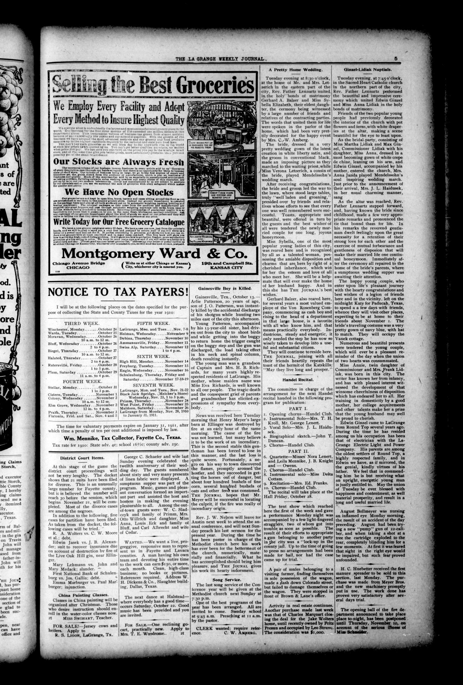 La Grange Journal. (La Grange, Tex.), Vol. 31, No. 42, Ed. 1 Thursday, October 20, 1910
                                                
                                                    [Sequence #]: 5 of 8
                                                