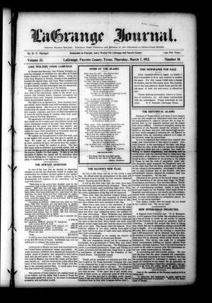 La Grange Journal. (La Grange, Tex.), Vol. 33, No. 10, Ed. 1 Thursday, March 7, 1912