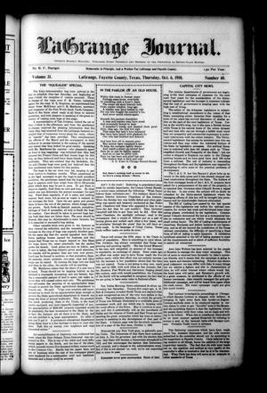 Primary view of object titled 'La Grange Journal. (La Grange, Tex.), Vol. 31, No. 40, Ed. 1 Thursday, October 6, 1910'.