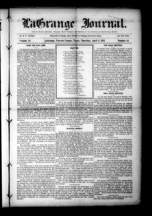 Primary view of object titled 'La Grange Journal. (La Grange, Tex.), Vol. 33, No. 14, Ed. 1 Thursday, April 4, 1912'.