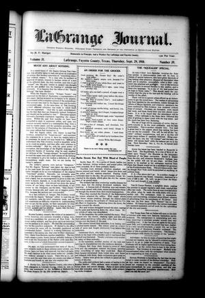 Primary view of object titled 'La Grange Journal. (La Grange, Tex.), Vol. 31, No. 39, Ed. 1 Thursday, September 29, 1910'.