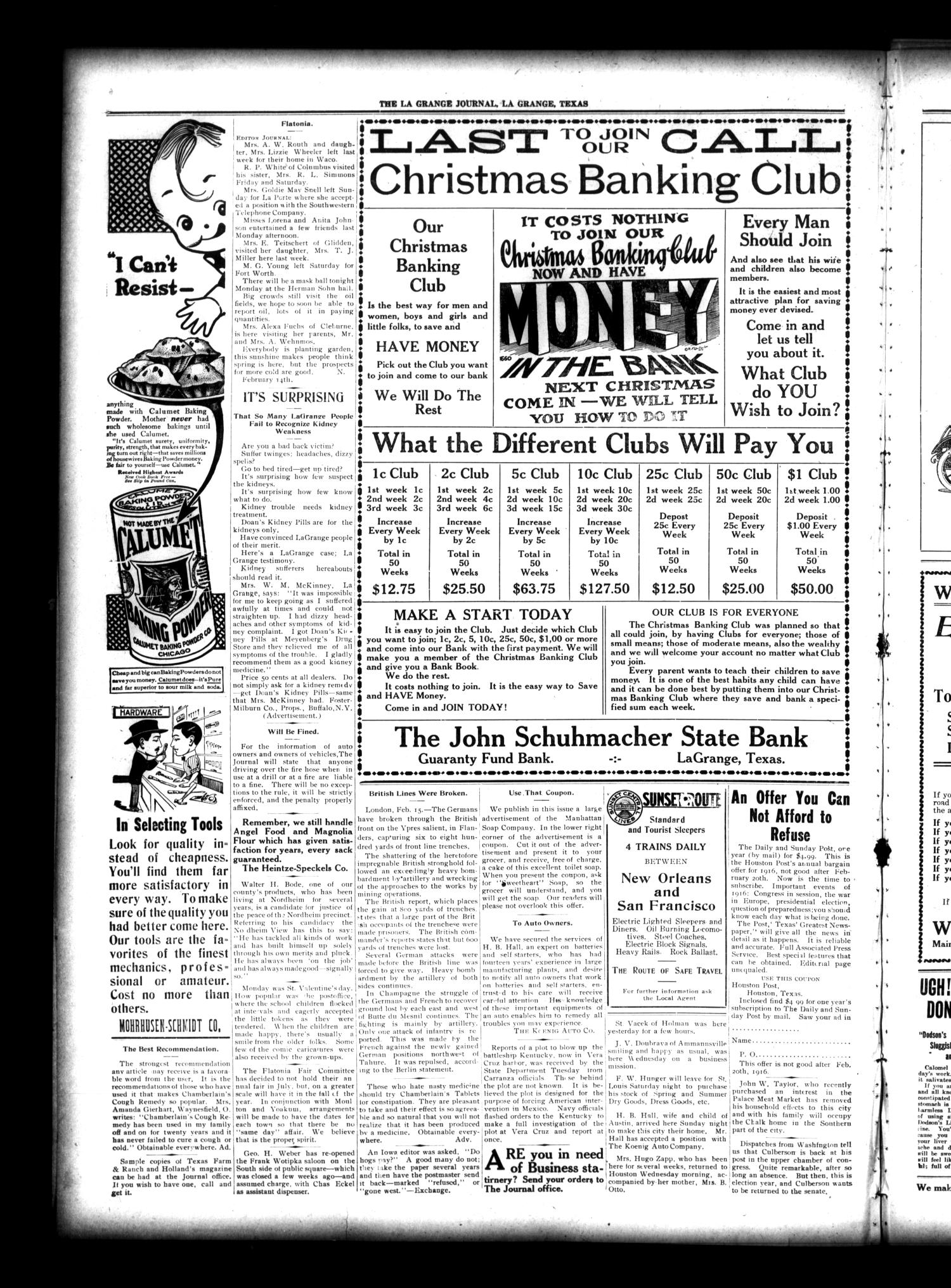 La Grange Journal. (La Grange, Tex.), Vol. 37, No. 7, Ed. 1 Thursday, February 17, 1916
                                                
                                                    [Sequence #]: 4 of 8
                                                