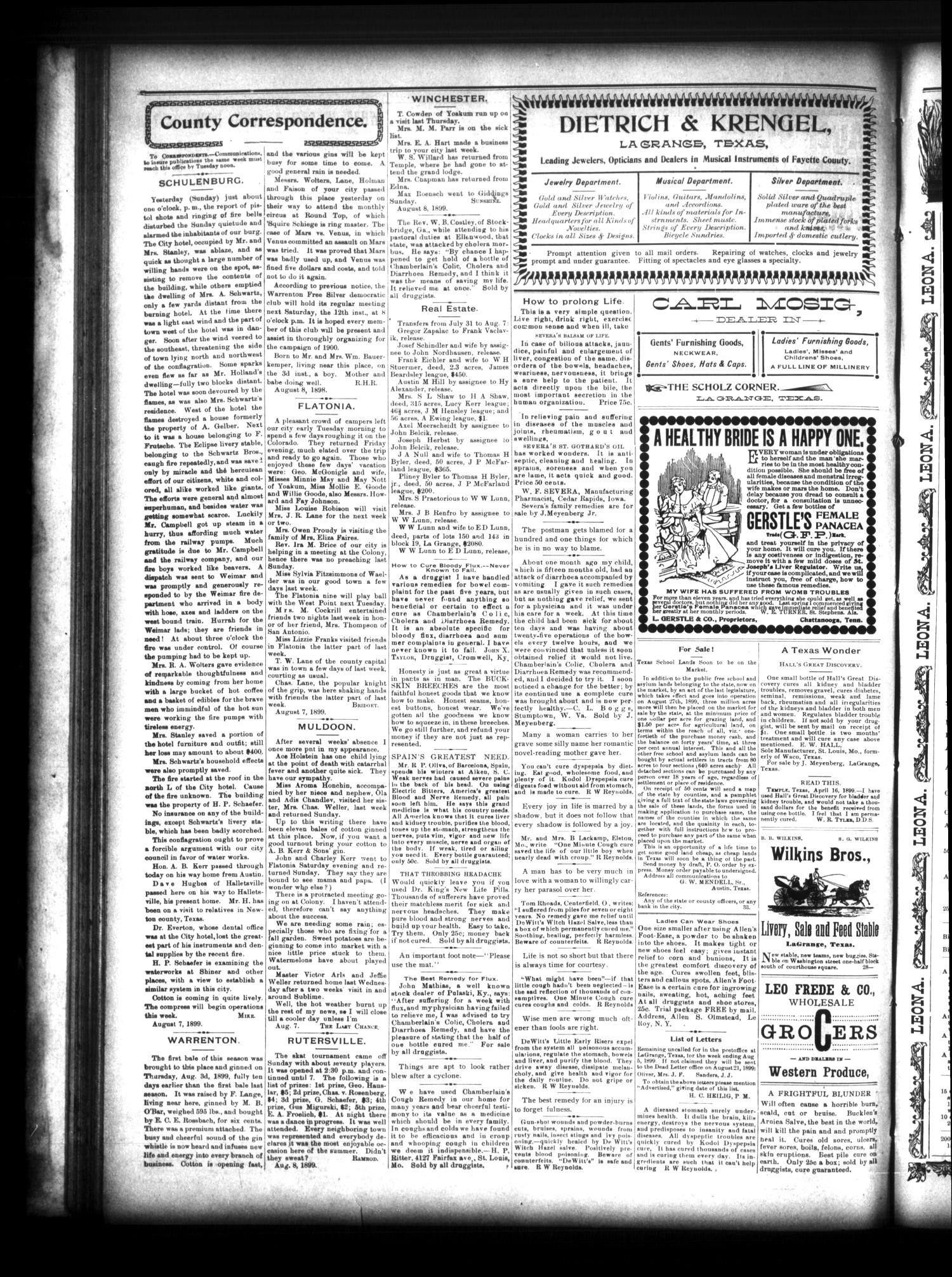 The La Grange Journal. (La Grange, Tex.), Vol. 20, No. 33, Ed. 1 Thursday, August 10, 1899
                                                
                                                    [Sequence #]: 4 of 8
                                                