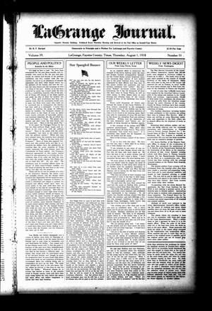 La Grange Journal. (La Grange, Tex.), Vol. 39, No. 31, Ed. 1 Thursday, August 1, 1918