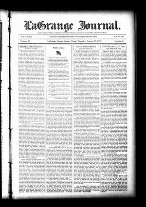 Primary view of object titled 'La Grange Journal. (La Grange, Tex.), Vol. 39, No. 44, Ed. 1 Thursday, October 31, 1918'.