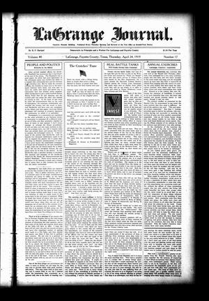 La Grange Journal. (La Grange, Tex.), Vol. 40, No. 17, Ed. 1 Thursday, April 24, 1919