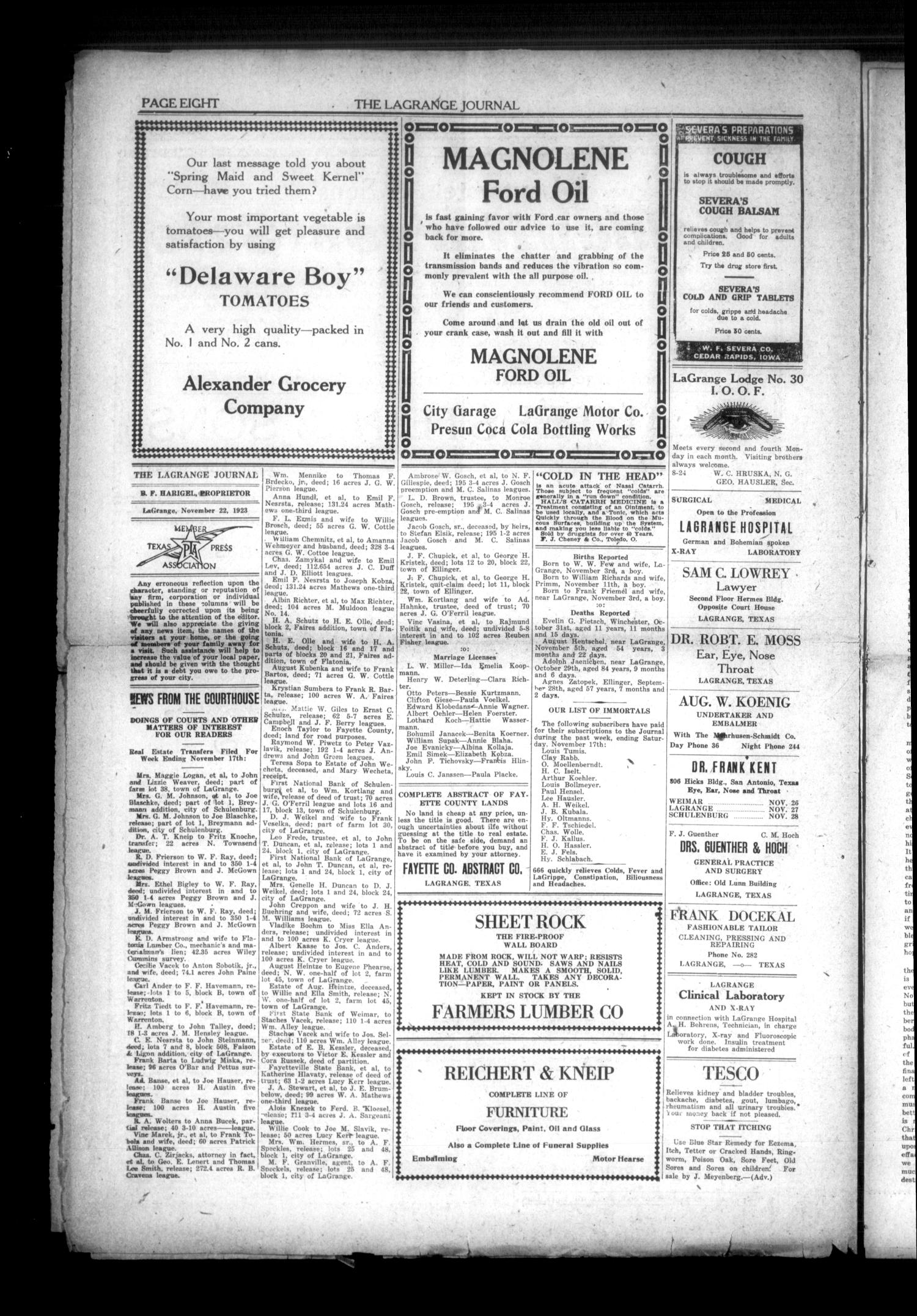 La Grange Journal (La Grange, Tex.), Vol. 44, No. 47, Ed. 1 Thursday, November 22, 1923
                                                
                                                    [Sequence #]: 5 of 5
                                                