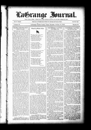 La Grange Journal. (La Grange, Tex.), Vol. 39, No. 41, Ed. 1 Thursday, October 10, 1918
