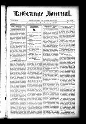 La Grange Journal. (La Grange, Tex.), Vol. 39, No. 17, Ed. 1 Thursday, April 25, 1918