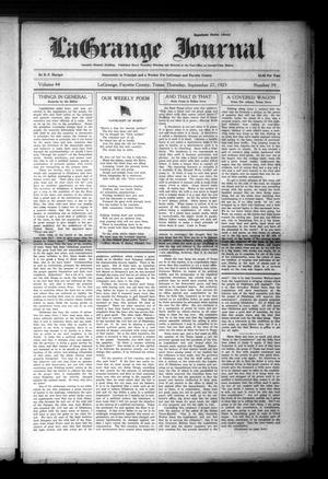 Primary view of object titled 'La Grange Journal (La Grange, Tex.), Vol. 44, No. 39, Ed. 1 Thursday, September 27, 1923'.