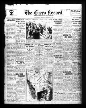 Primary view of object titled 'The Cuero Record. (Cuero, Tex.), Vol. 41, No. 219, Ed. 1 Thursday, September 19, 1935'.