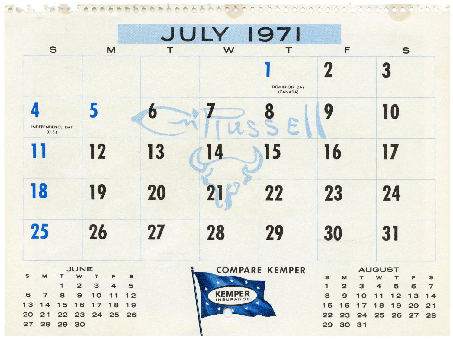 July 1971 calendar page View 1 of 2 The Portal to Texas History