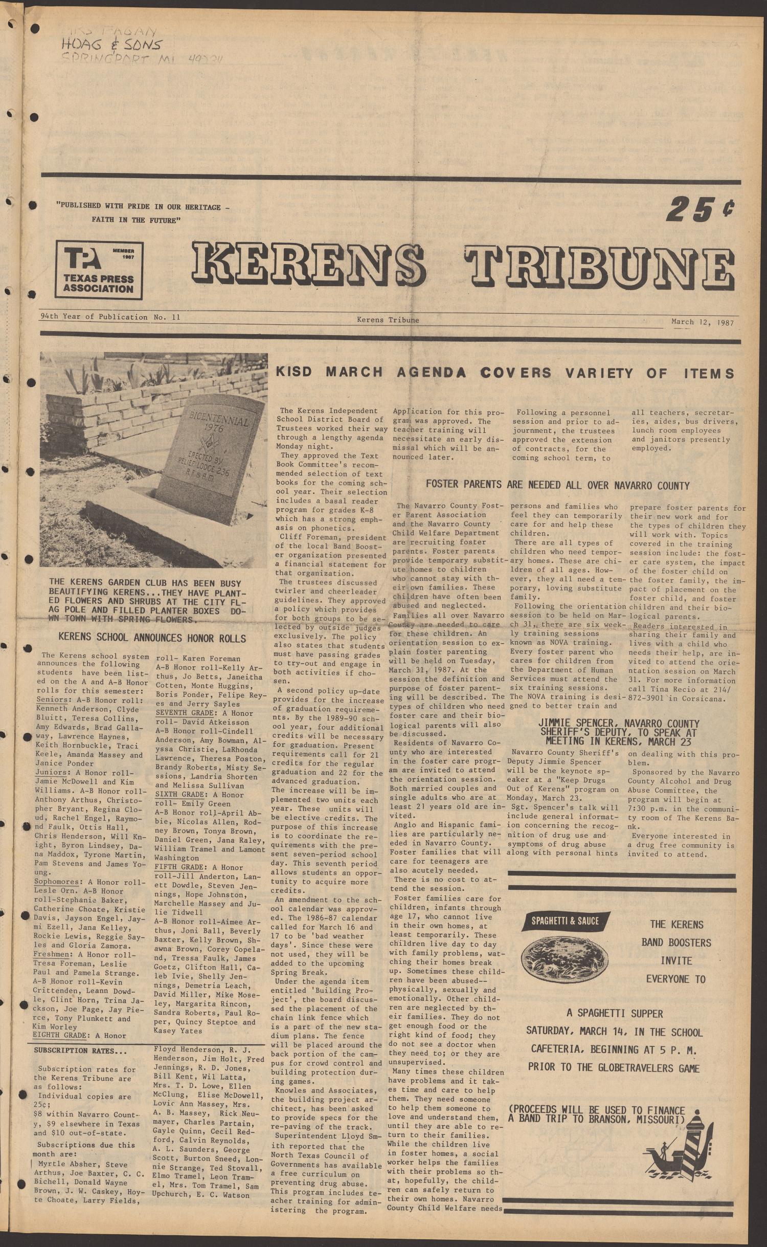Kerens Tribune (Kerens, Tex.), Vol. 95, No. 11, Ed. 1 ...