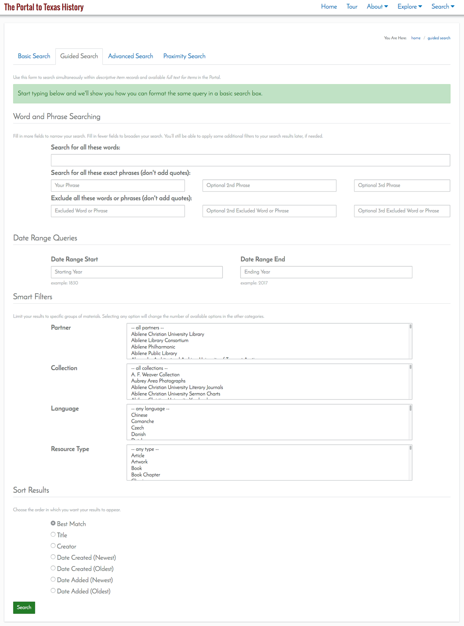 Guided Search Form